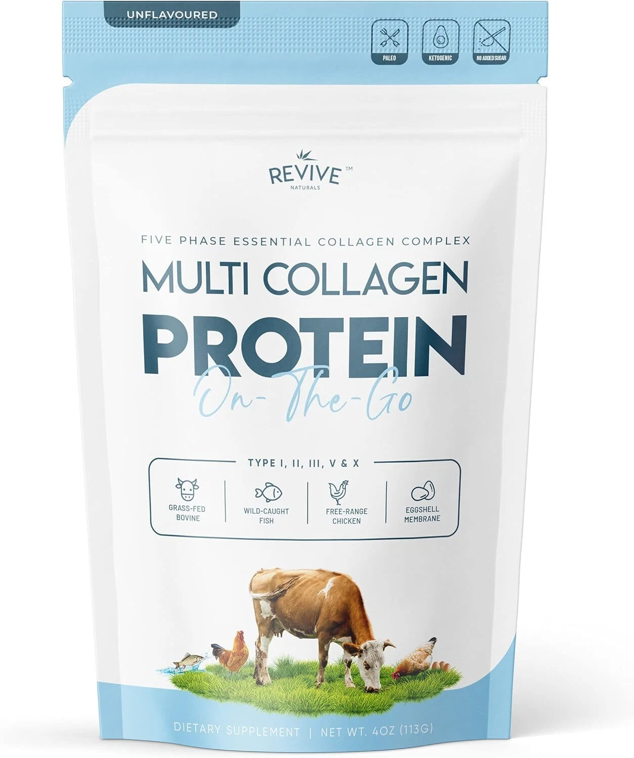 Multi Collagen Protein Powder (200g) Types I, II, III, V & X - Hydrolyzed Grass